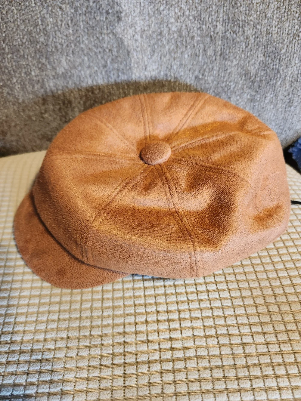 Womens Faux Suede Baker Boy Cap - Brown